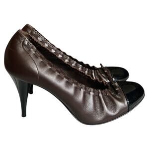 Chanel Brown Interlocking CC Logo Leather Pumps, 9.5/IT39.5